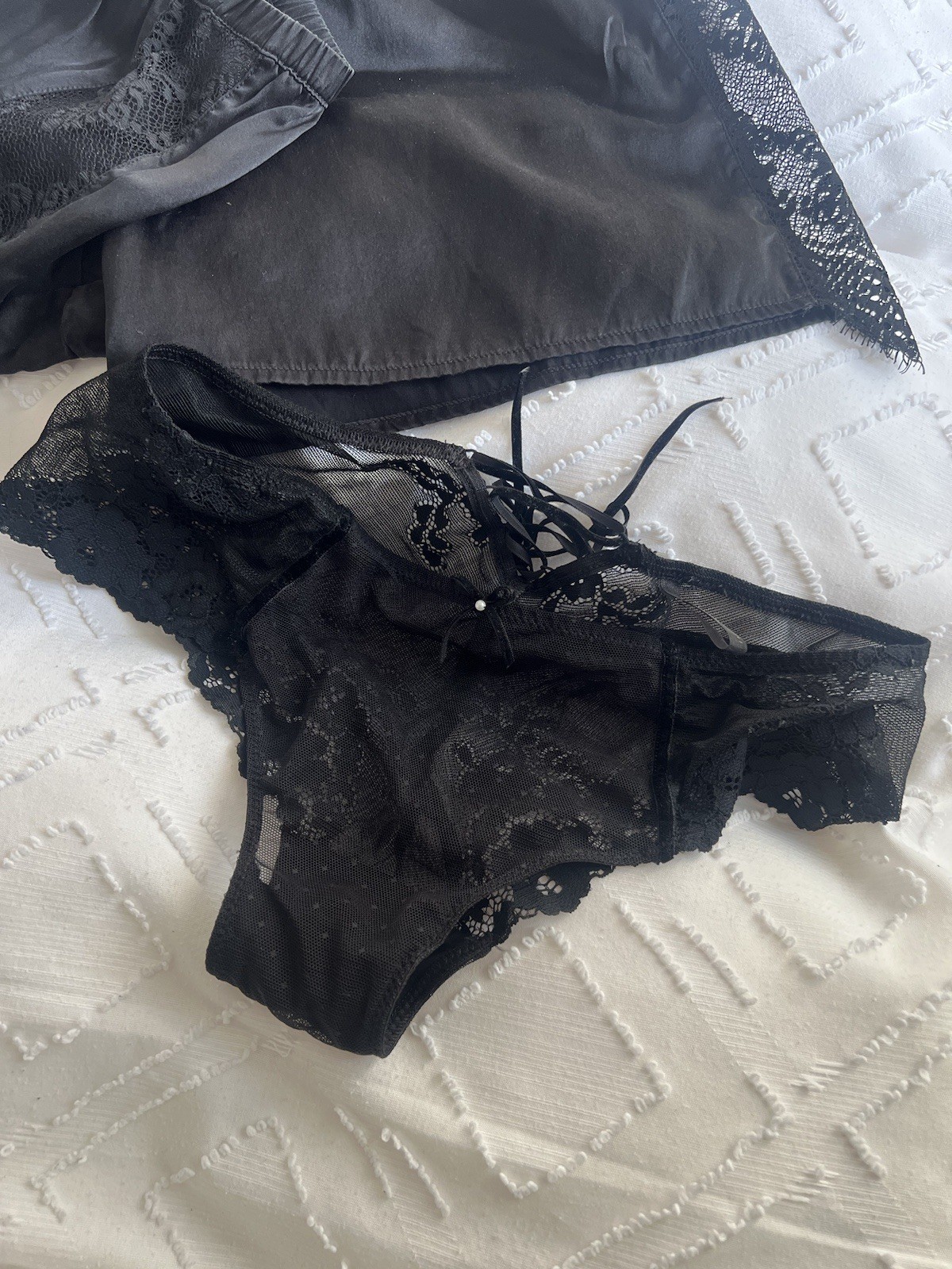 NEW! INTIMISSIMI SILK BLACK SHORTS LACE SIDE STRAPS + BRIEFS LACED UP BACK M £78