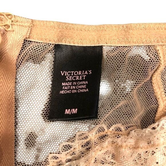 Victorias Secret Ivory Lace Panties M Nude Mesh Detail Zip Back Hook & Eye Closu