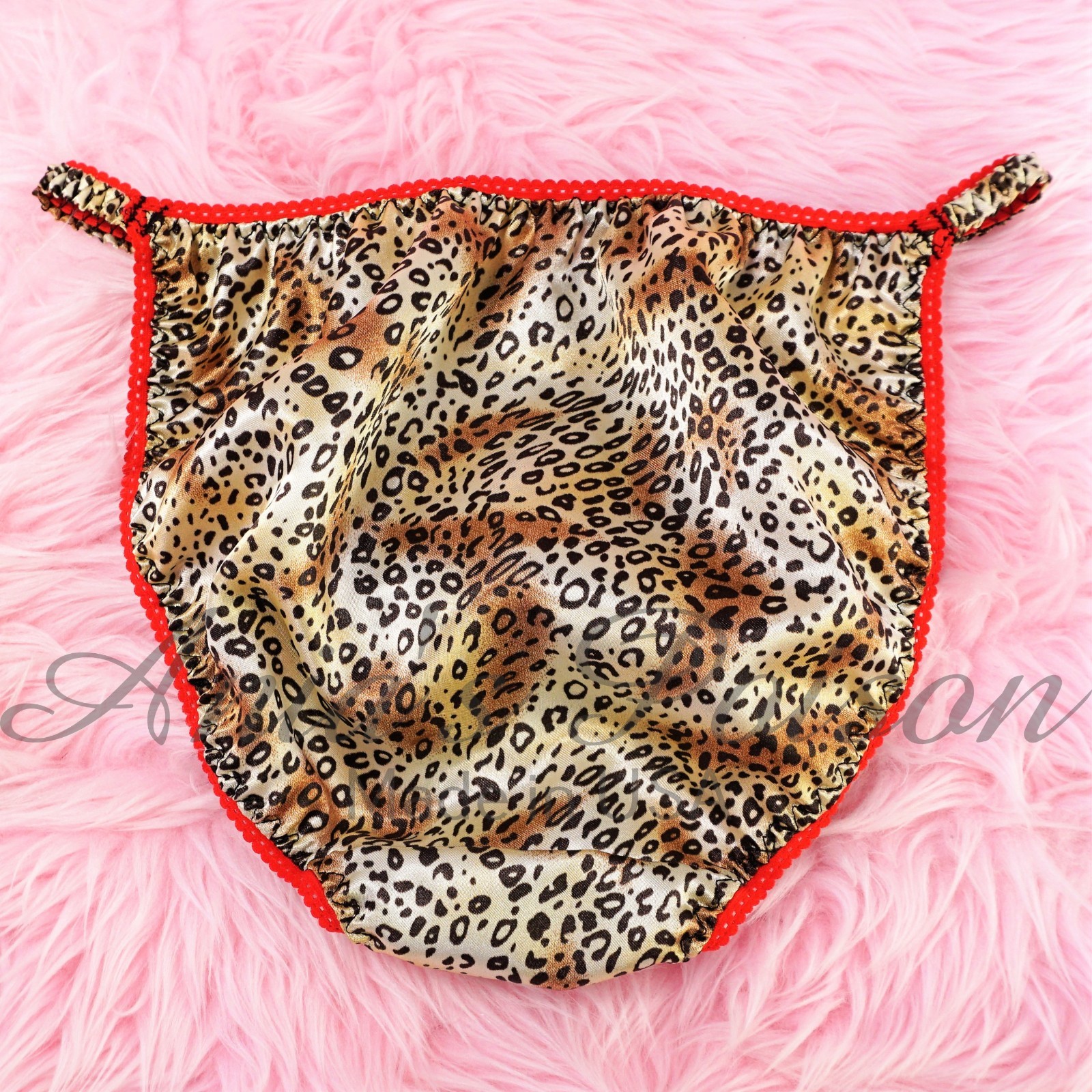 Christmas Satin Panties Sissy Leopard Print DUCHESS Cut ladies string bikini
