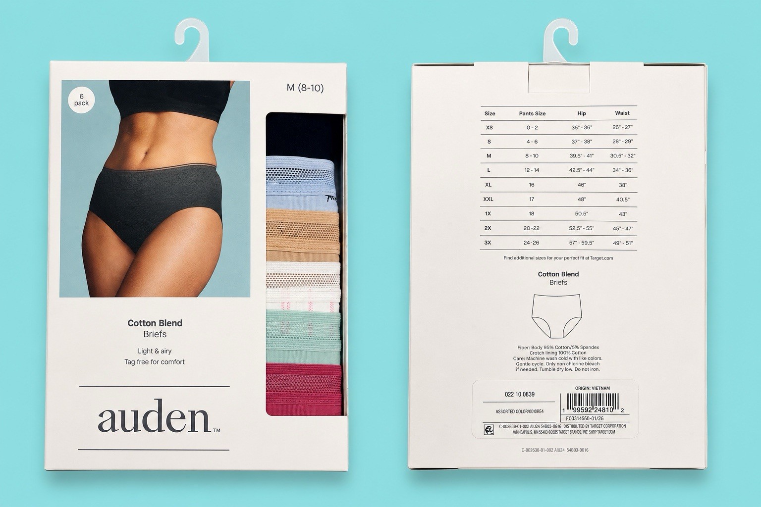 Auden Women’s Cotton Blend Briefs 6-Pack Size Medium (8-10) New Tag-Free