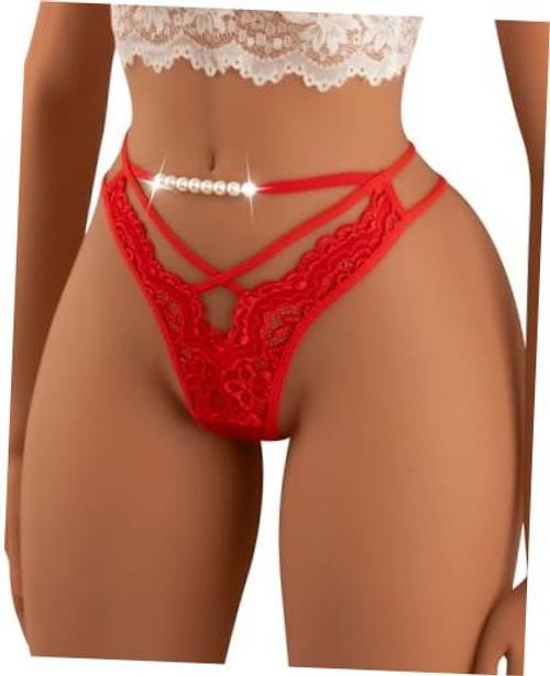 Women G-String Thongs T-back Lace Hollow Out Thongs Floral Large Red