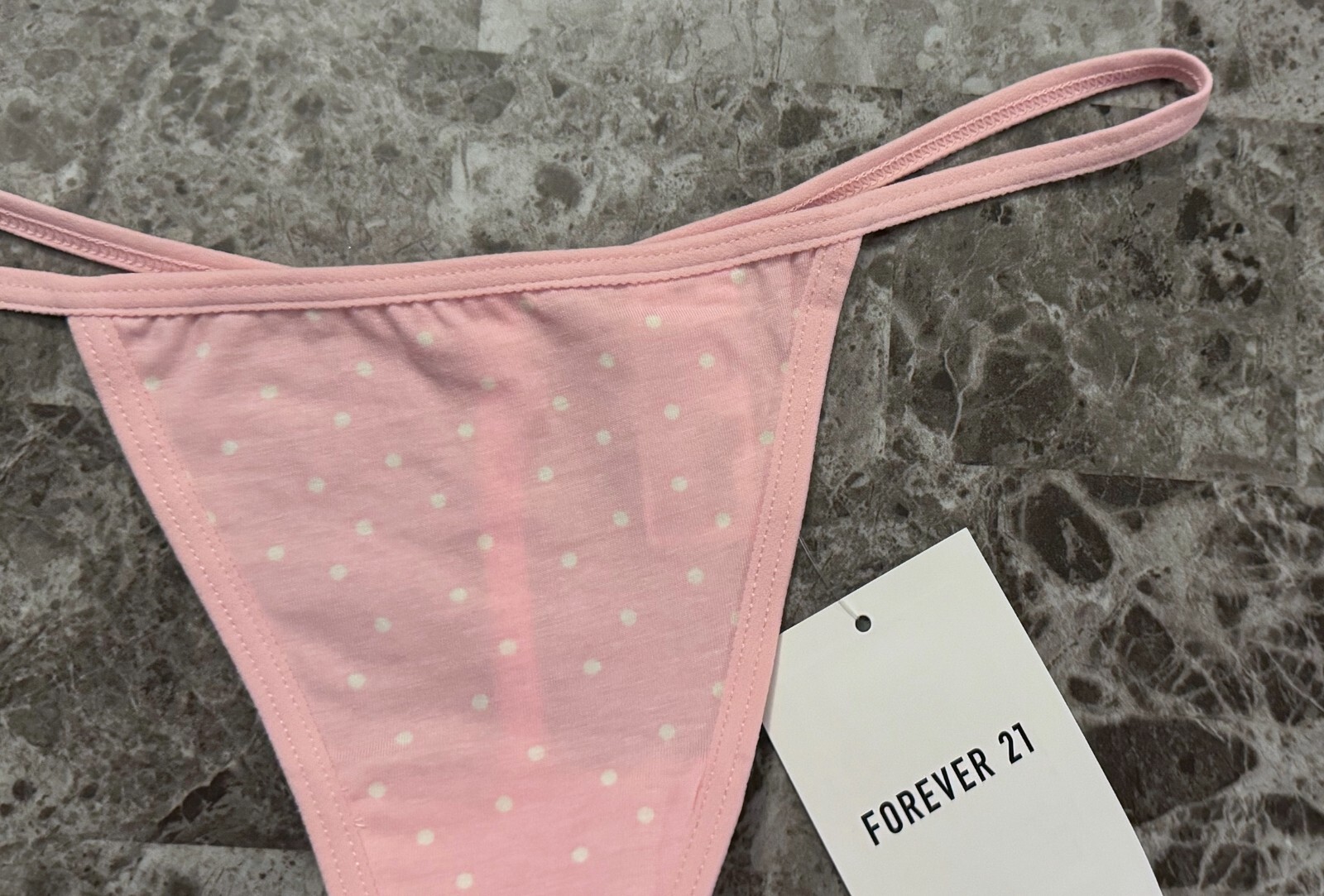 NWT FOREVER 21 PINK WHITE POLKA DOT MODAL COTTON SPANDEX BLEND V STRING PANTIES