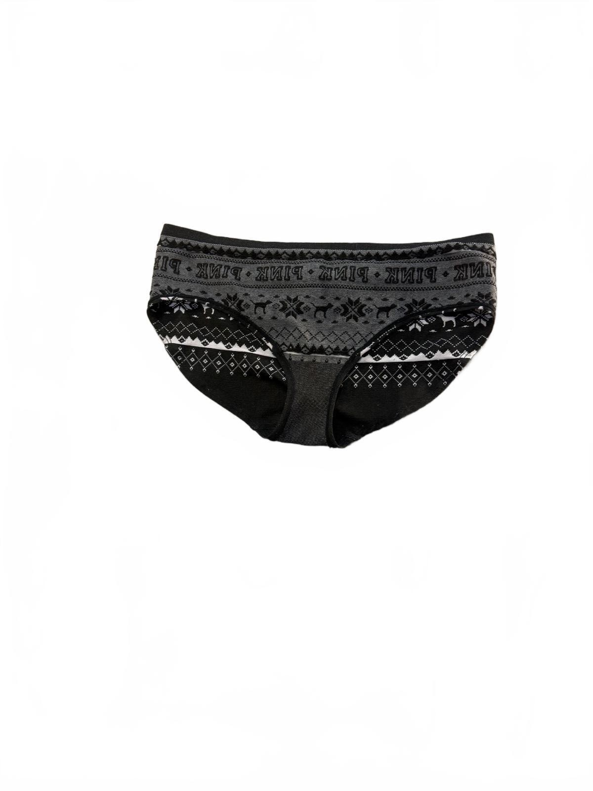 Large Victoria’s Secret PINK Black Grey Fair Isle Bikini Panties