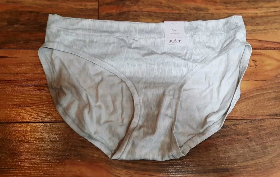 Auden Womens Bikini Underwear Panties Comfort Size L 12-14 Gray Striped 4 Pairs