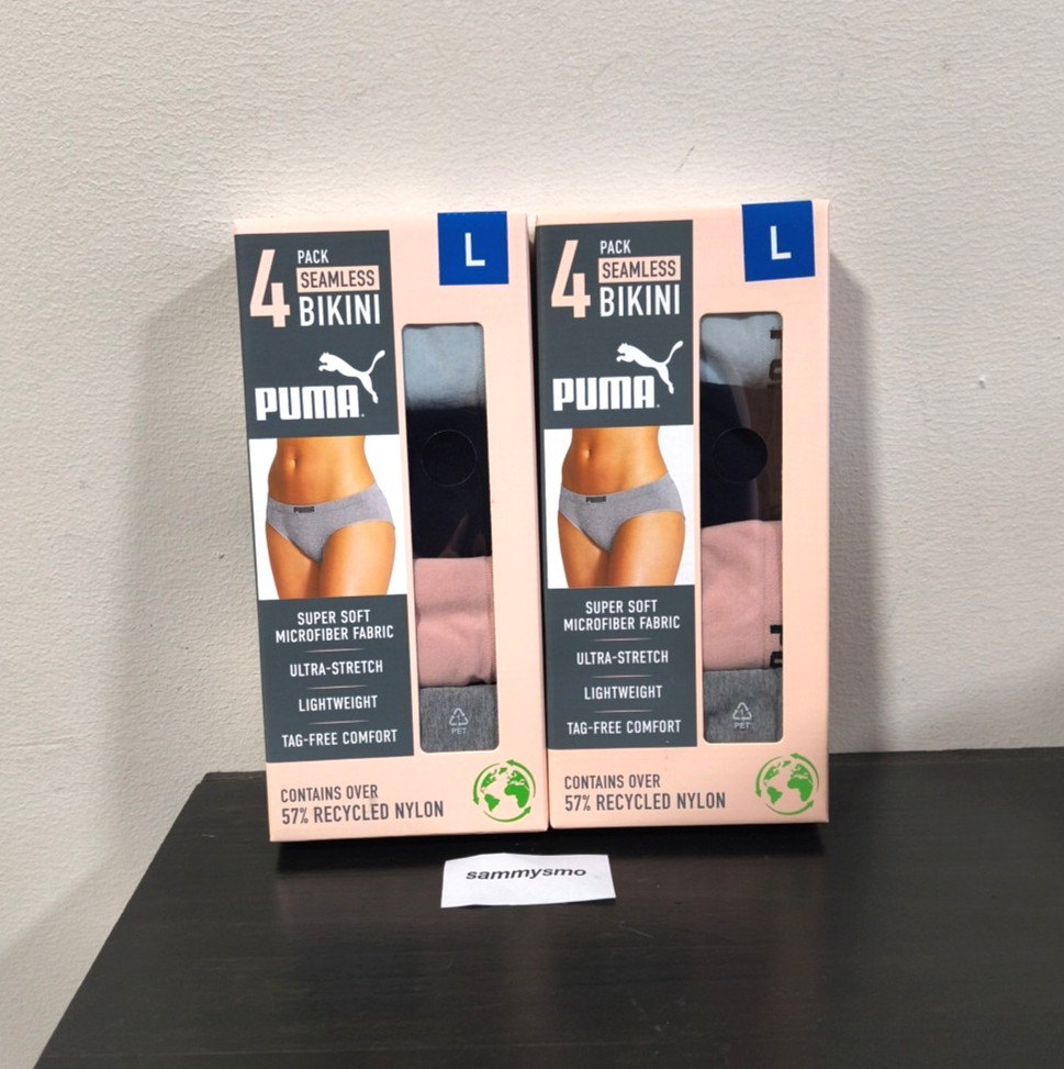 PUMA Ladies Seamless Bikini Underwear PINK GREY BLUE BLACK 4pk size LARGE x2