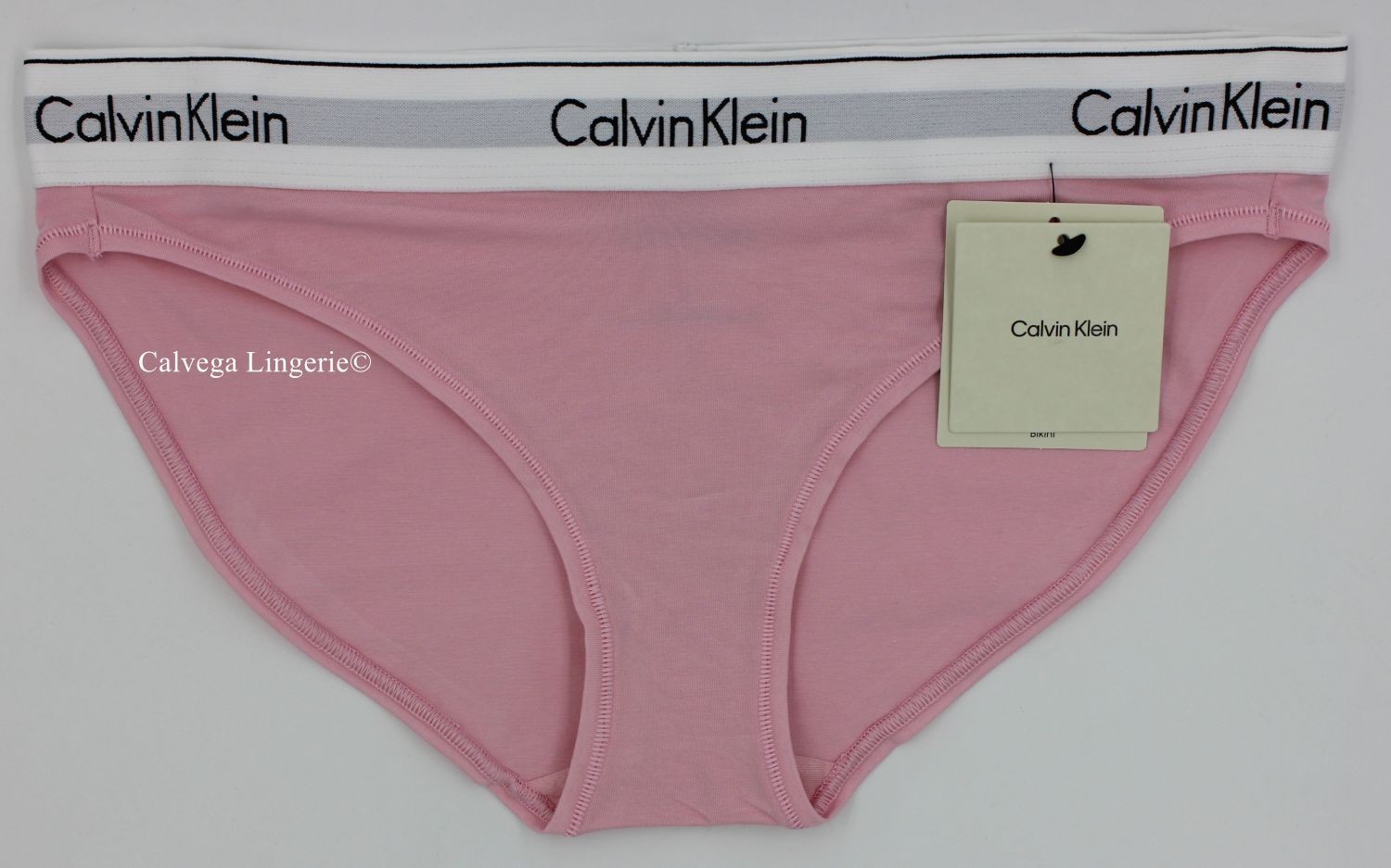 NWT Calvin Klein F3787 “Modern” Logo Cotton Bikini, Pink / White (691)