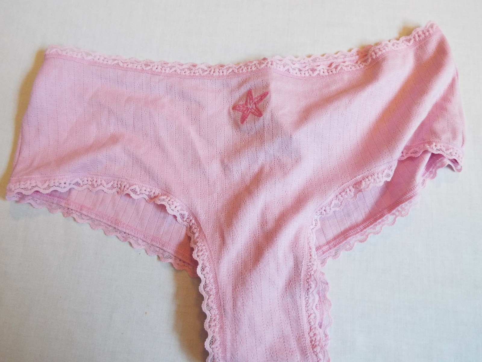 NWT Victoria’s Secret XL Lace Trim Cotton Lace-Waist Cheeky Panty Waterlily Star