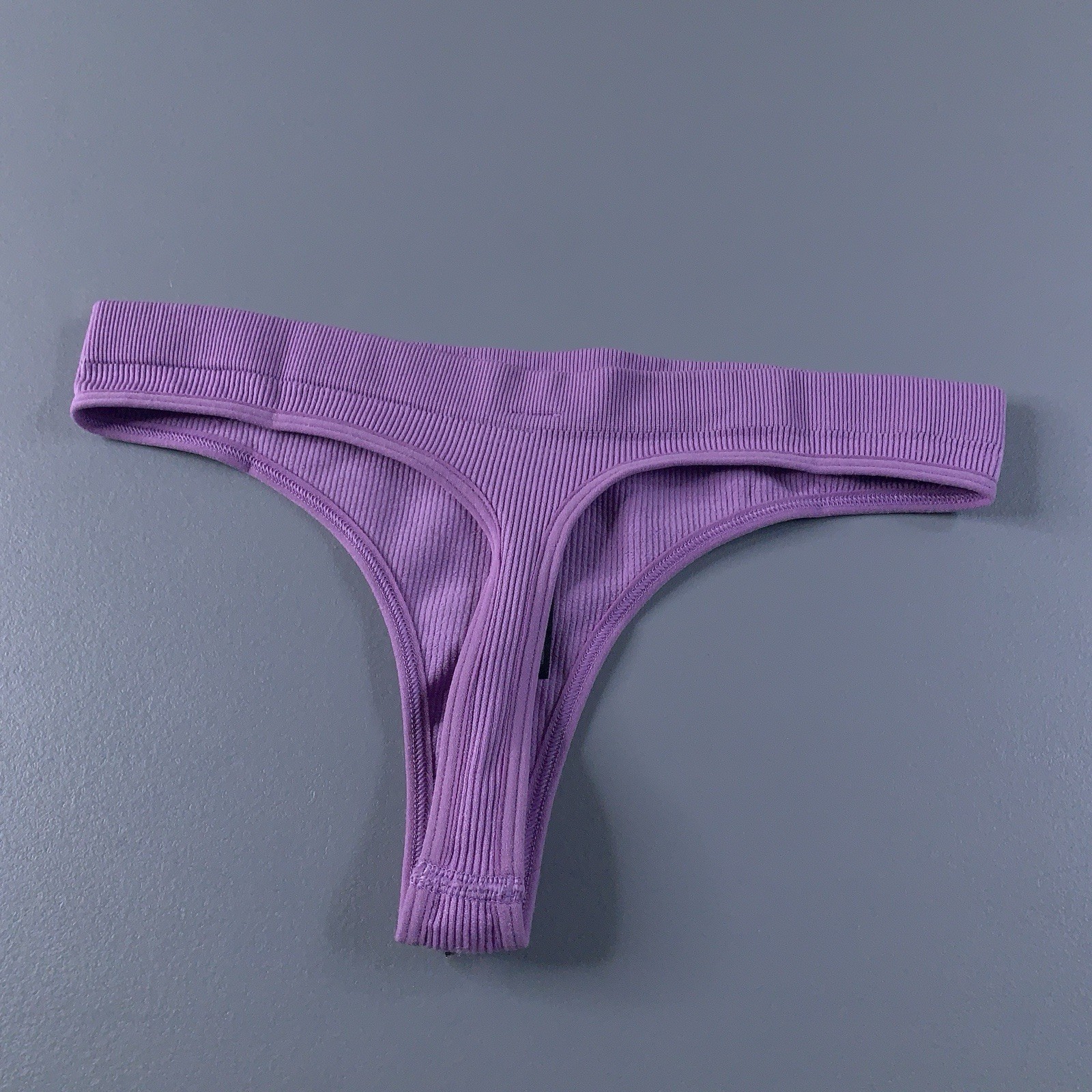 Out From Under Womens Size Small Lilac Rib Knit Thong Panty New