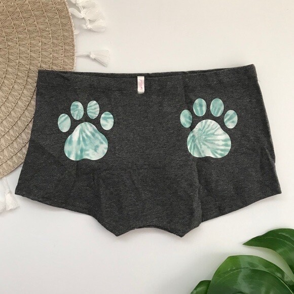 Victoria’s Secret PINK Cotton Shortie Panty Gray with Tie Dye Paw Print S NEW