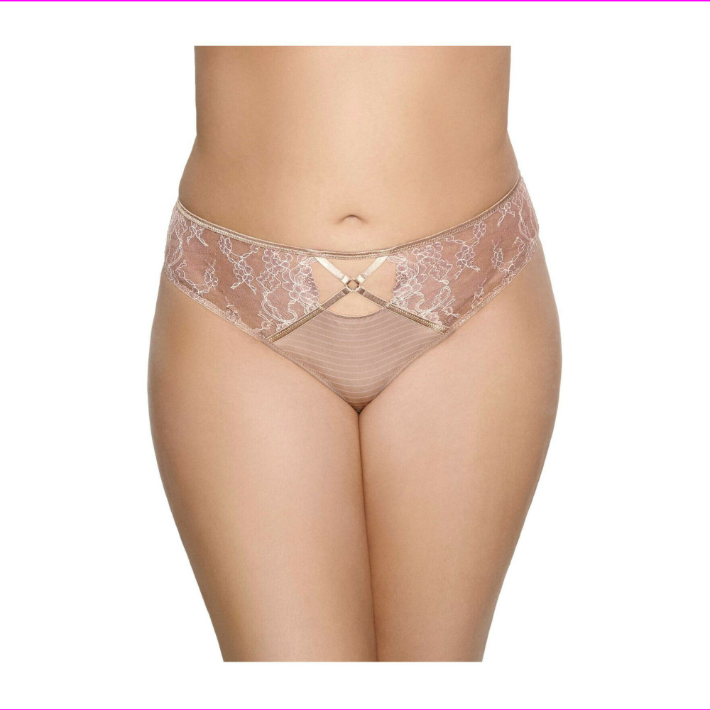 Ashley Graham Women’s Plus Size Crisscross Keyhole Lace Thong Panty 767963 NWT