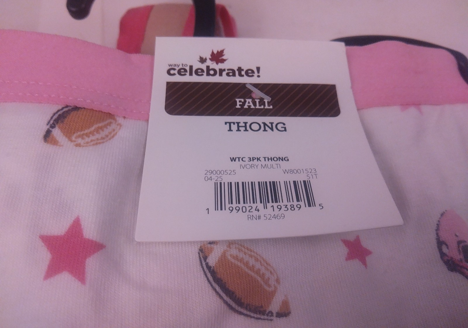 Celebrate Fall Ladies 3 Pack Ivory Football Design Thongs Size M(8-10) – New
