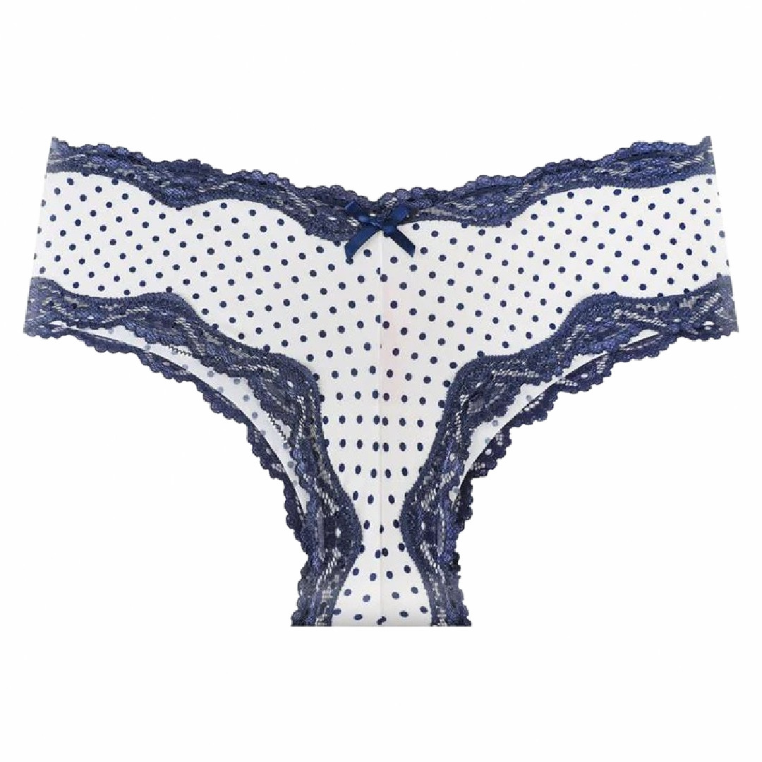Splendies Cheeky Panties Size 2X Michelle White w/ Blue Polka Dot & Lace NWT