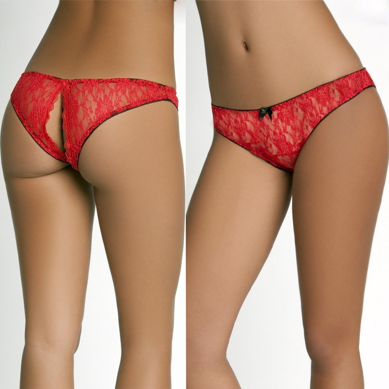 Women Crotchless Briefs V-Back lace Panties Underwear Crotchless Thong, One Size