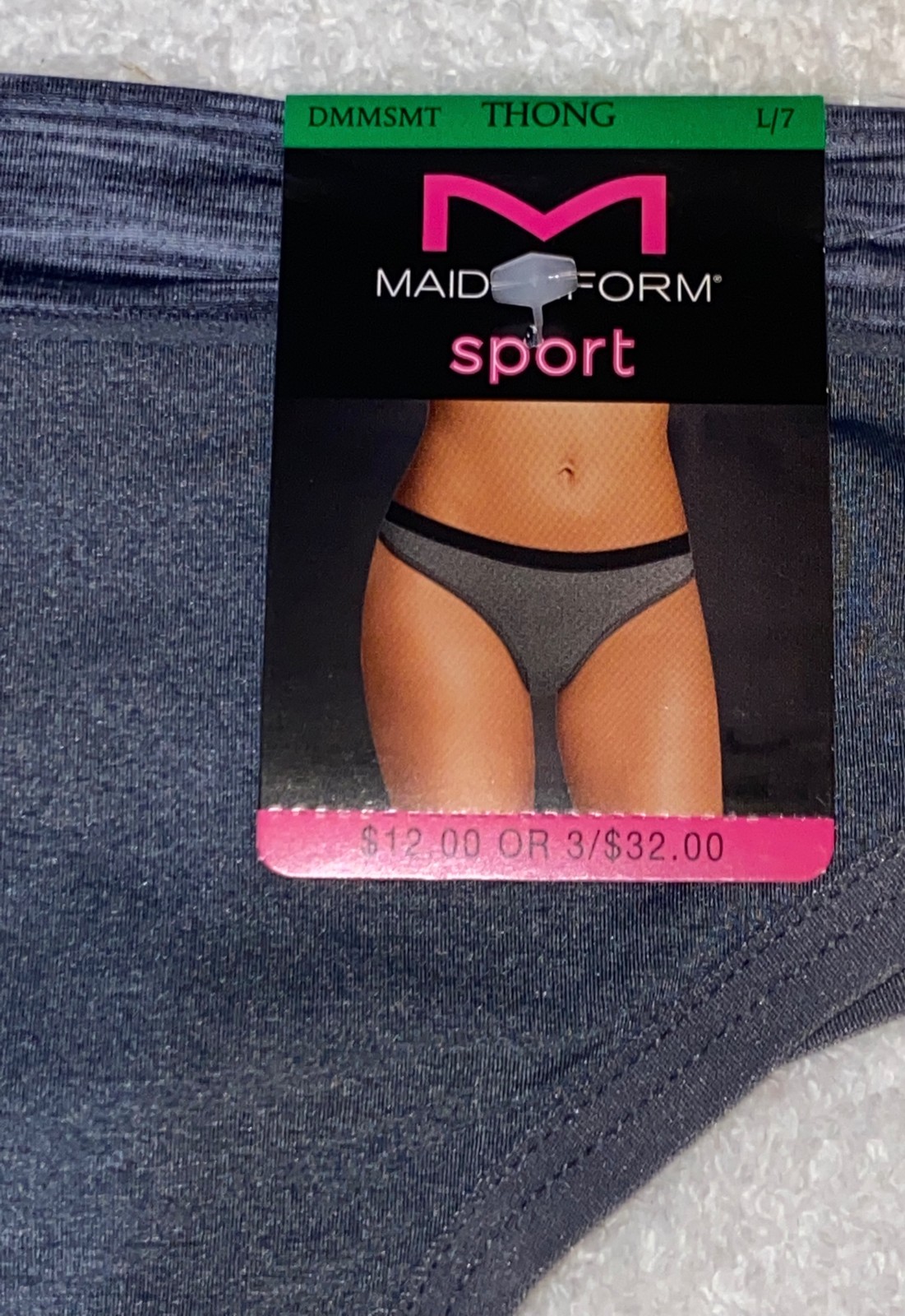 MAIDENFORM Sport Coolest Grey Breathable Thong Panty Womens S 5 M 6 XL 8 2XL 9