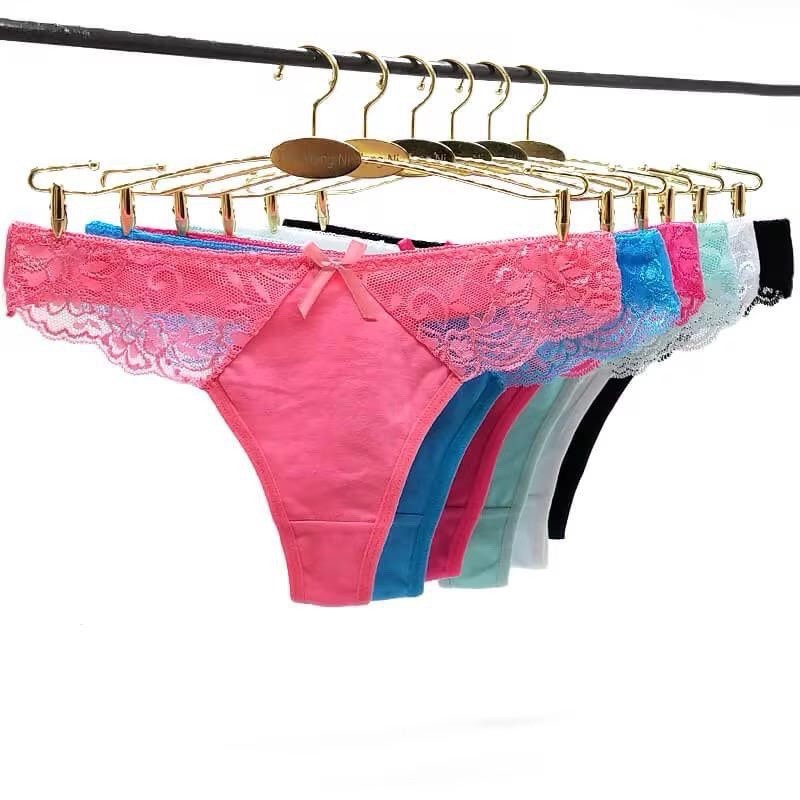 Women’s Love Logo Strap Thong/String Panties 6 Pack Multicolor Stretch M