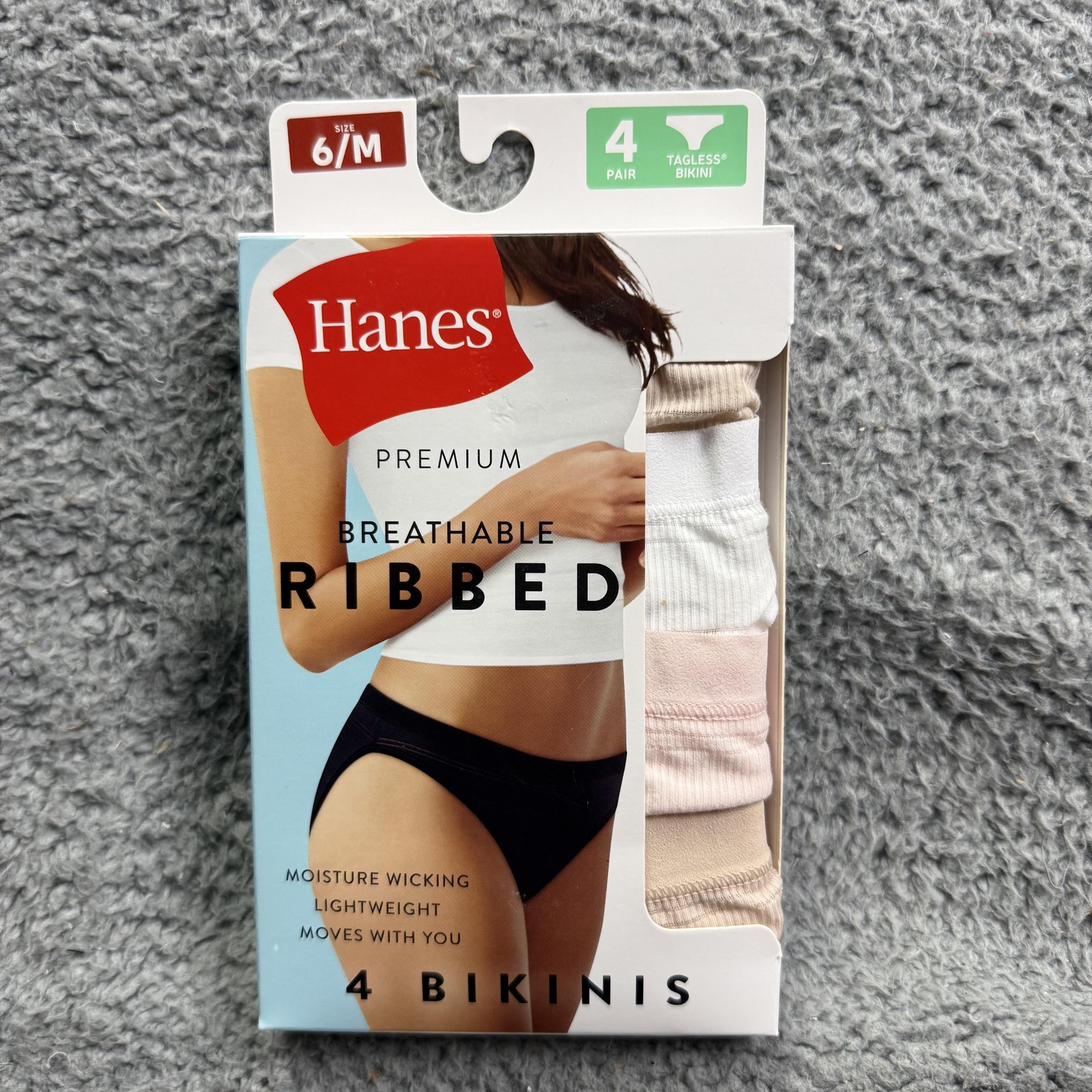 Hanes Premium Ribbed Bikinis Womens 6/M Breathable Tagless Underwear 4 Pack New