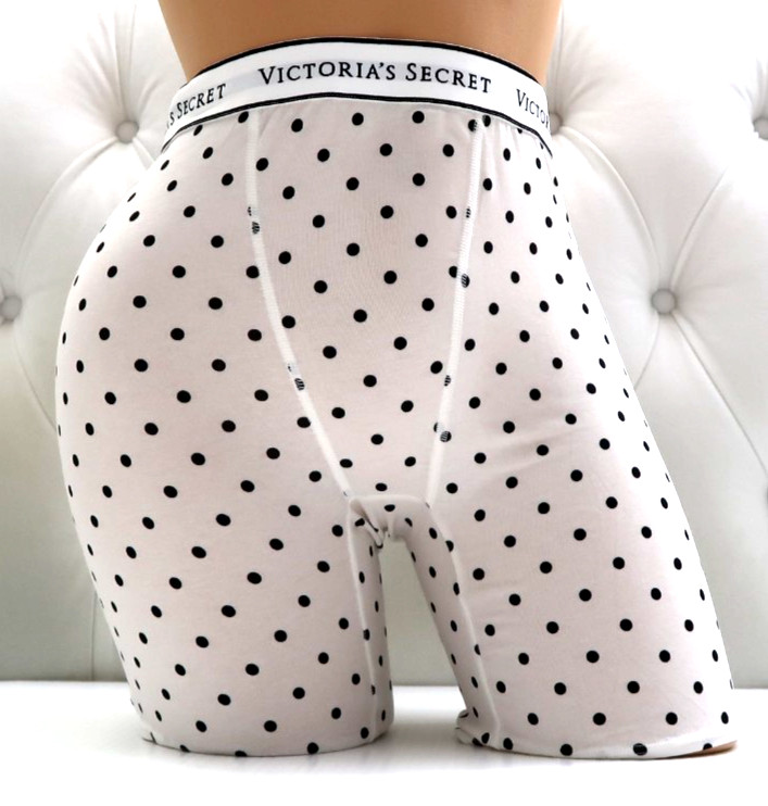 Victoria’s Secret Logo Cotton/Modal Boxer Brief Panty White Black Polka Dot NEW