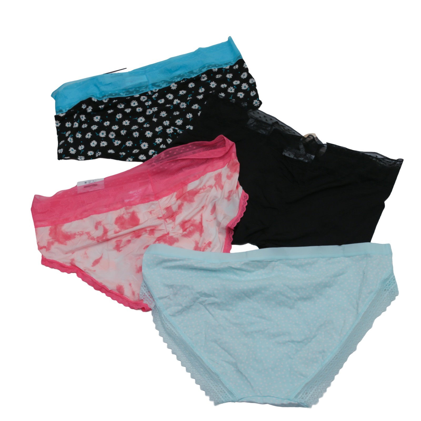 NOBO Women’s XXL (19) 4 Assorted Lace Trim Panties Boyshorts, Hipster, Bikini