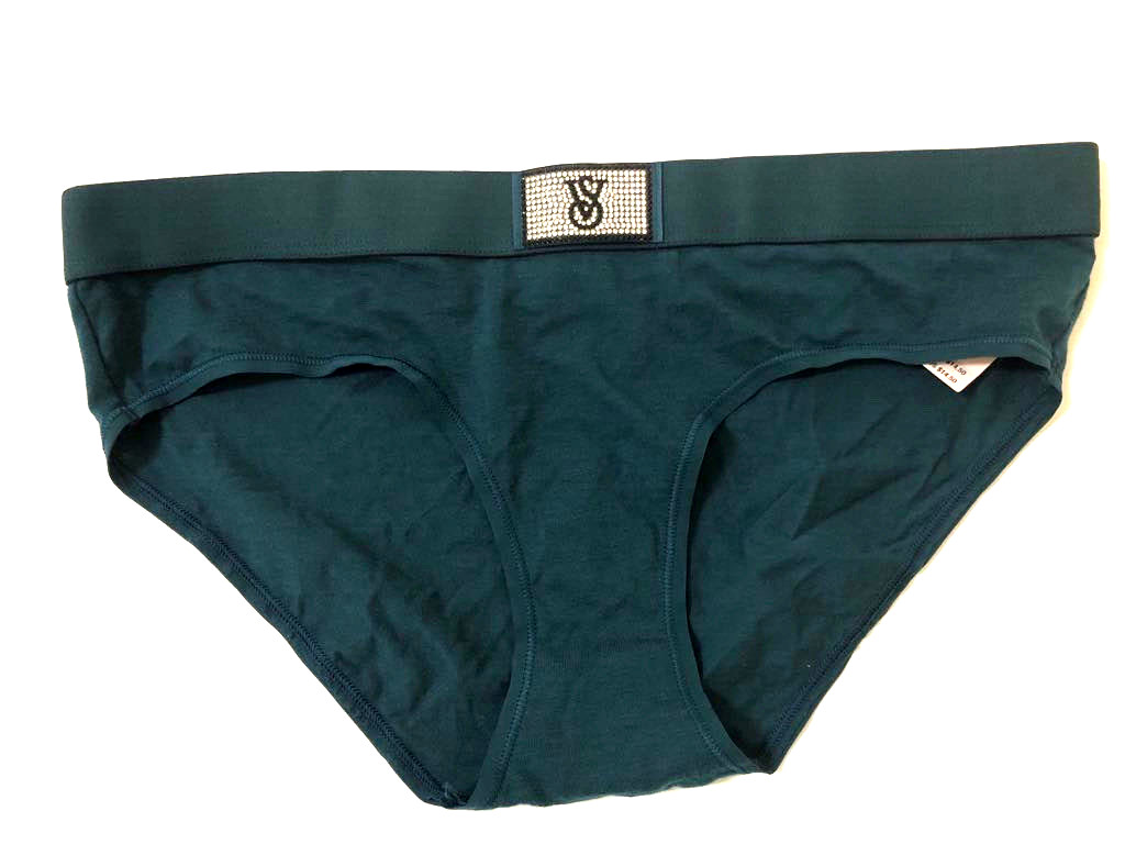 Victoria’s Secret Logo Cotton Shine Patch Hiphugger Panty Green Size M NWT
