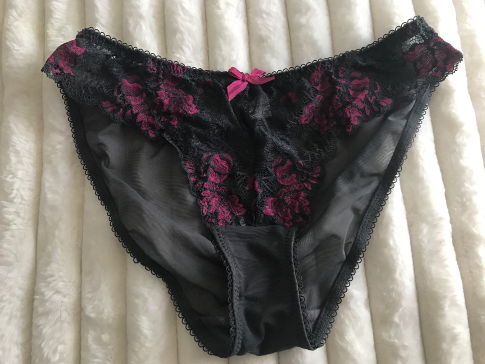 New stretch lace semi sheer grey pink lace front brief new uk 10 new