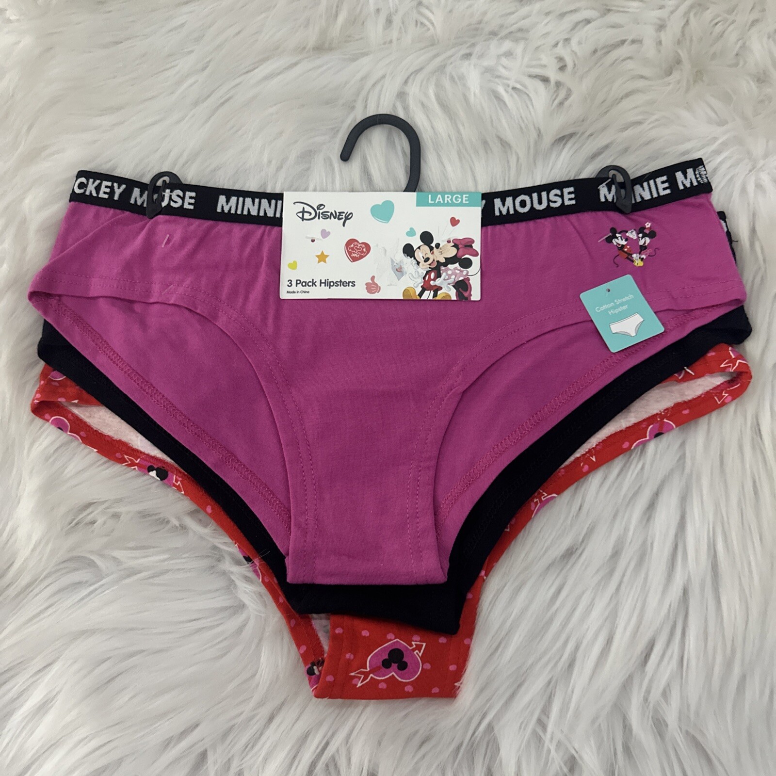 Disney Mickey Minnie three pack hipster underwear Large NWT valentine red