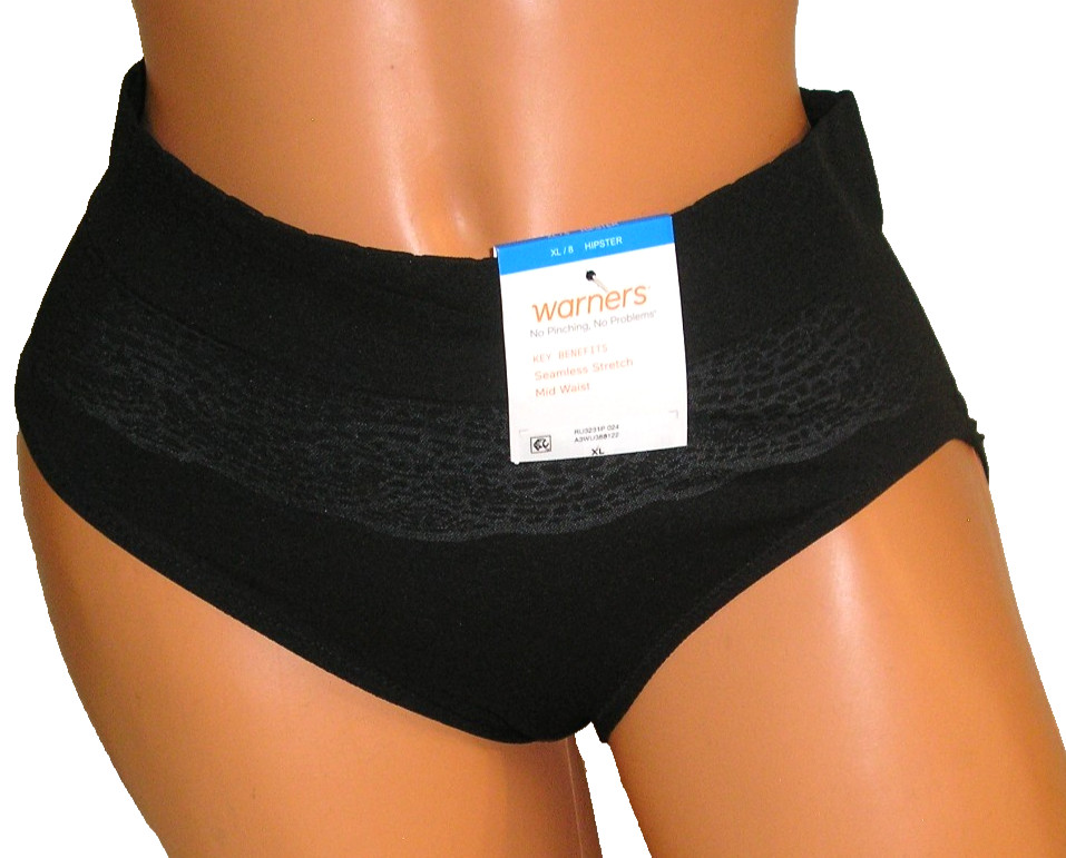 Panties Lingerie Warners No Pinch No Problem Black Hipster Sz 8 XL Adult Gift