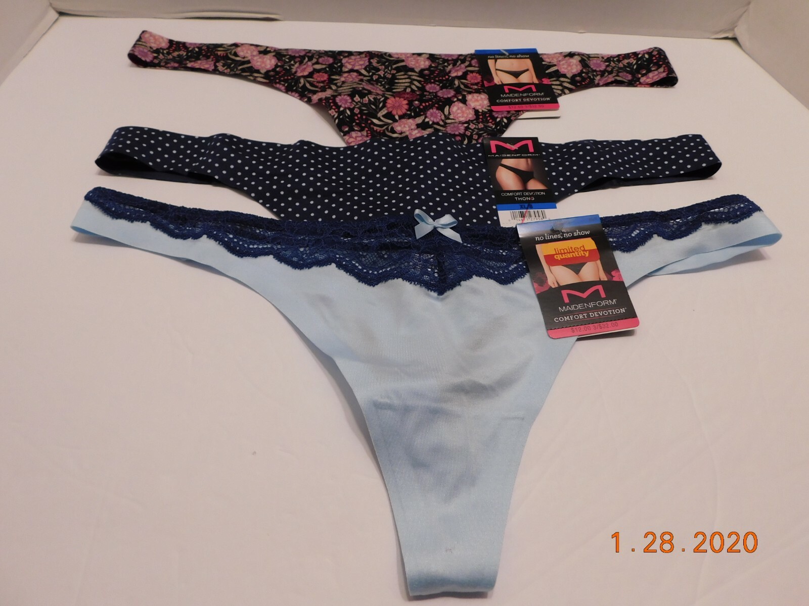 Maidenform 3 Pairs Comfort Devotion Thong Panty Size XL/8 Mixed Lot 40149 NWT