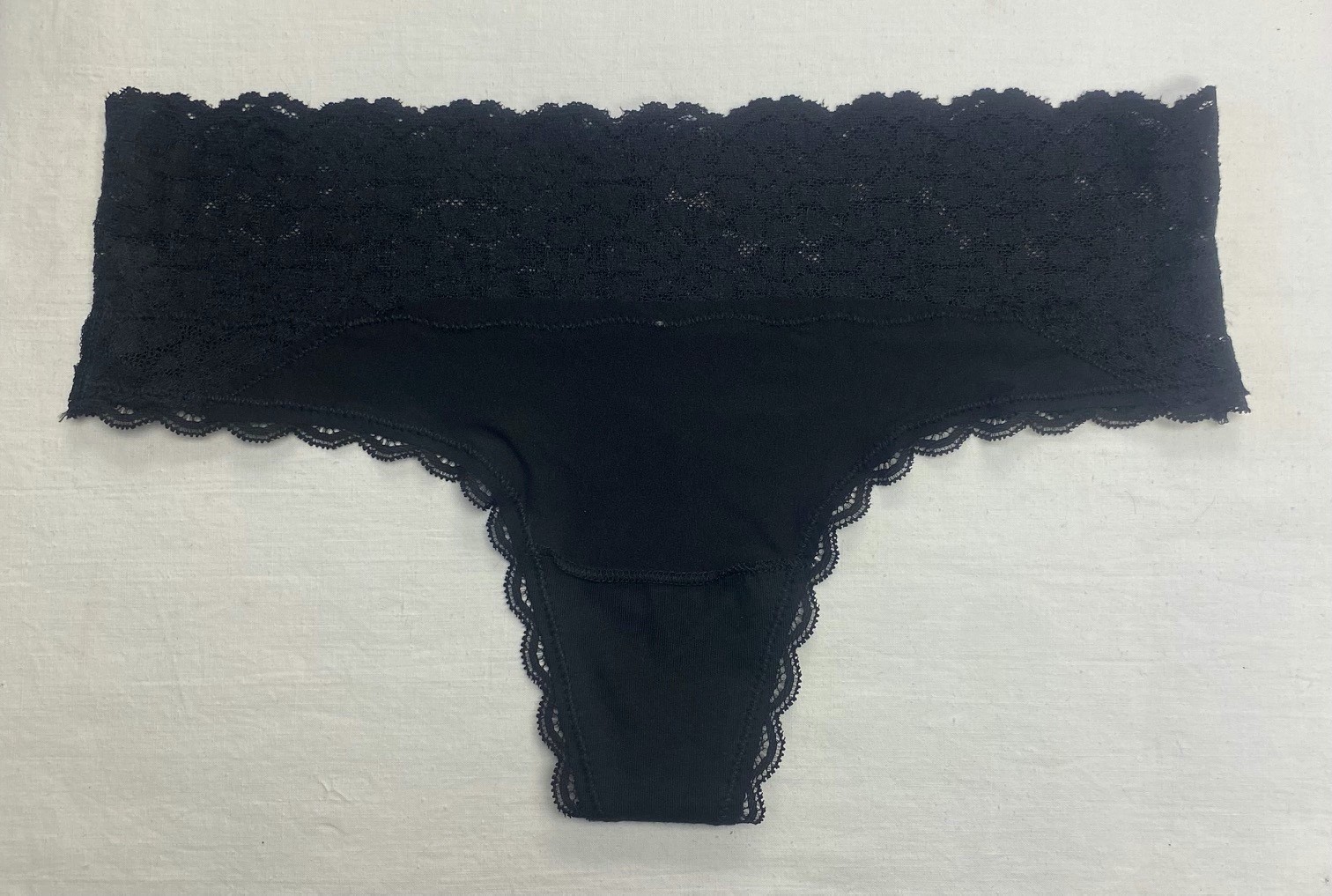 Aerie Lace Trimmed Microfiber Thong with Bow Accent — SMALL