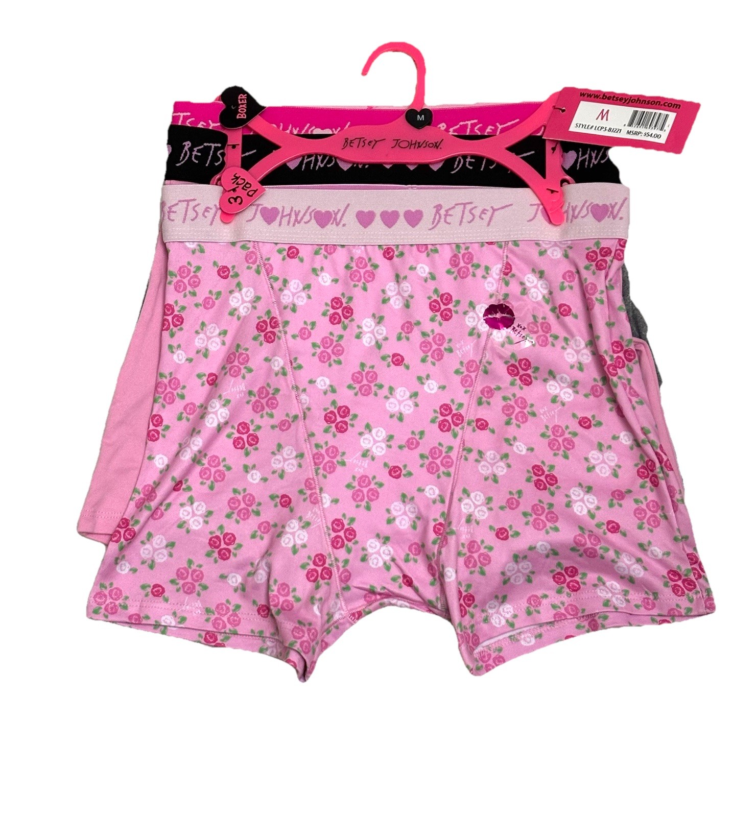 BETSEY JOHNSON 3 PACK BOXER SHORTS BRIEFS M POP ART RETRO DOPAMINE FLORAL SOLIDS