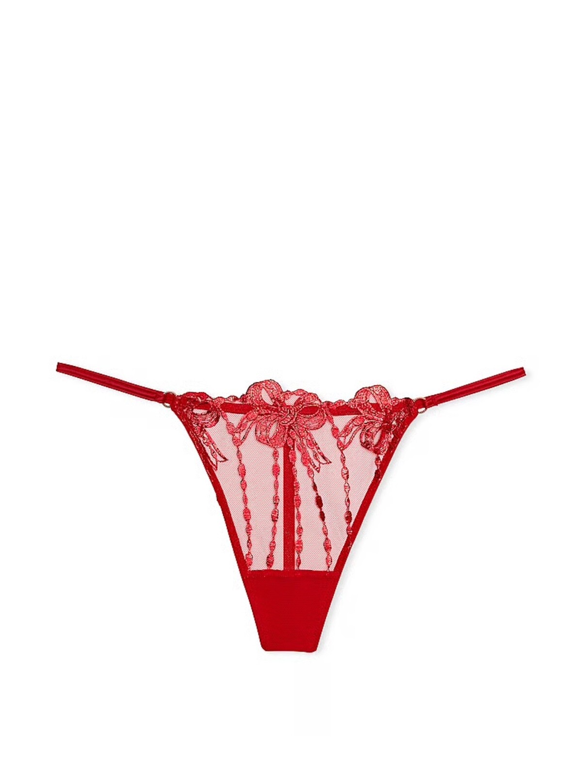 Victoria’s Secret Dream Angels Bow Embroidery Mesh V-String Panty Color Red NWT