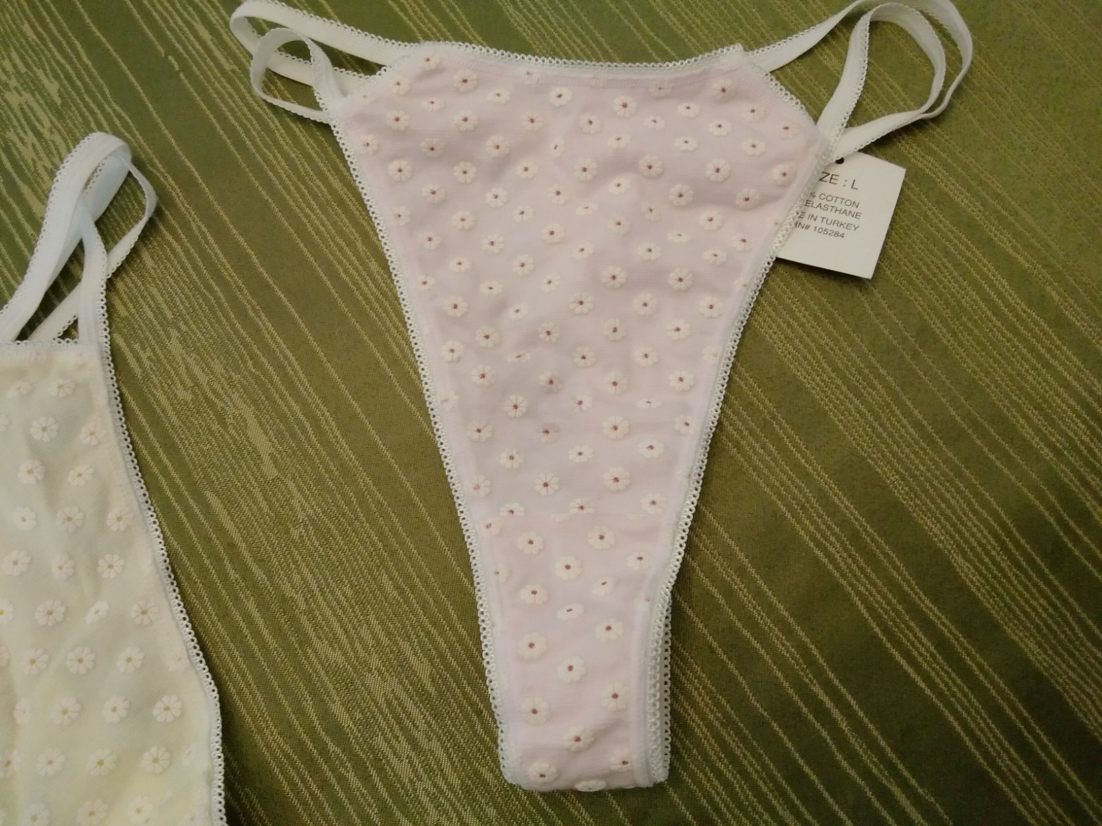 NWT Panties 2 PAIR THONGS Cotton Pink Yellow Size Large Popsi Double String