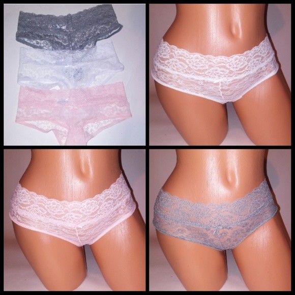 Set of 3 Simply Styled Panties Medium Pink White Gray Lace