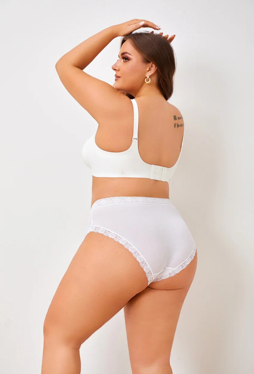 Lace Panties Mid Rise Womens Plus Size Panty Soft Stretch Underwear 4 Pcs