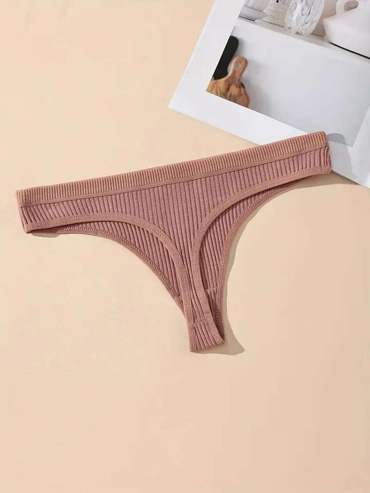 Cotton Thong Panties Low Rise Striped Soft Breathable Women’s Underwear 7 Pcs