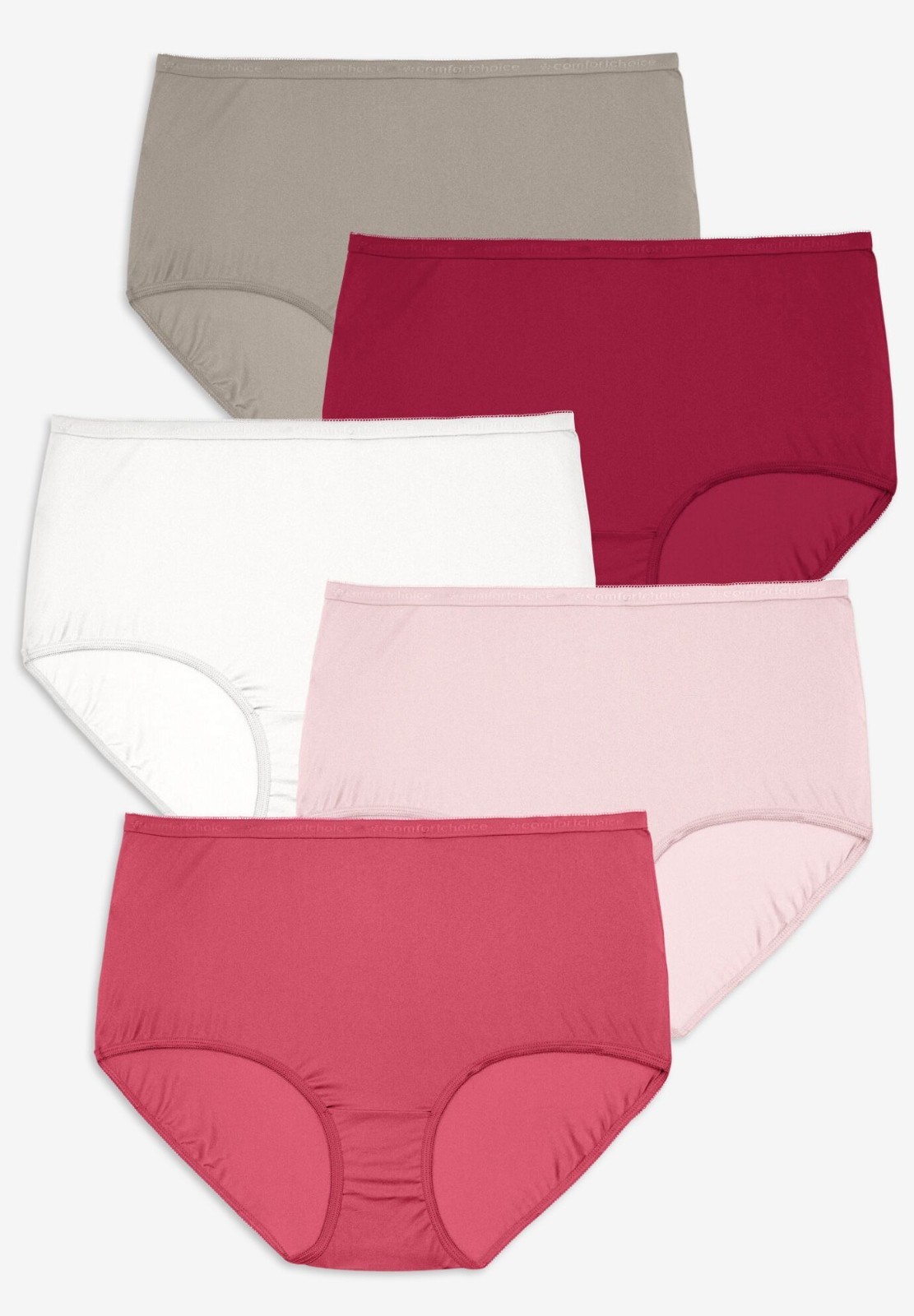 NWOT Assorted Comfort Choice 5 Pair Pack Nylon Brief Panties Size 15