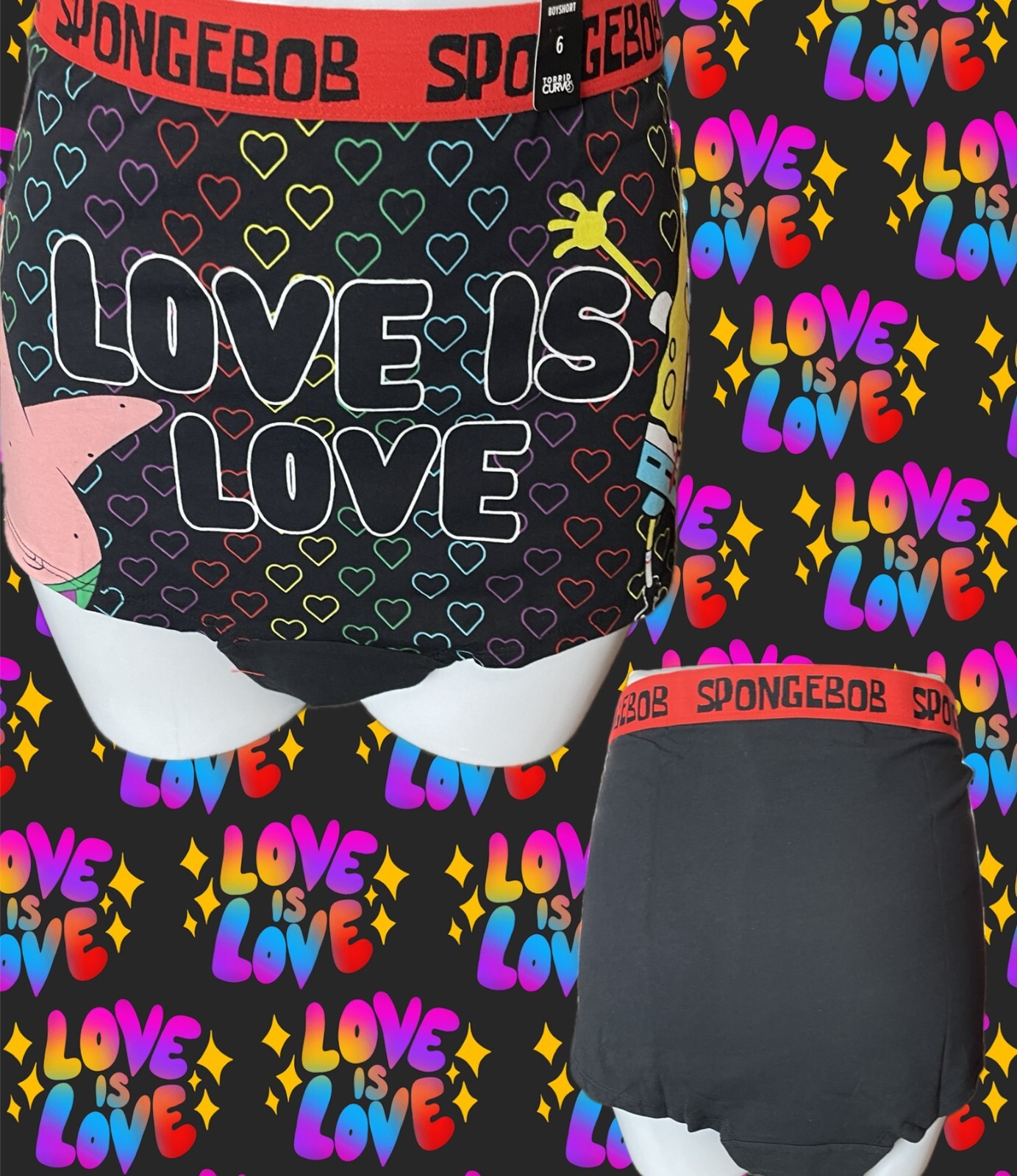 Nickelodeon +6 Black SpongeBob Love is Love Pride Graphic Cotton BoyShorts