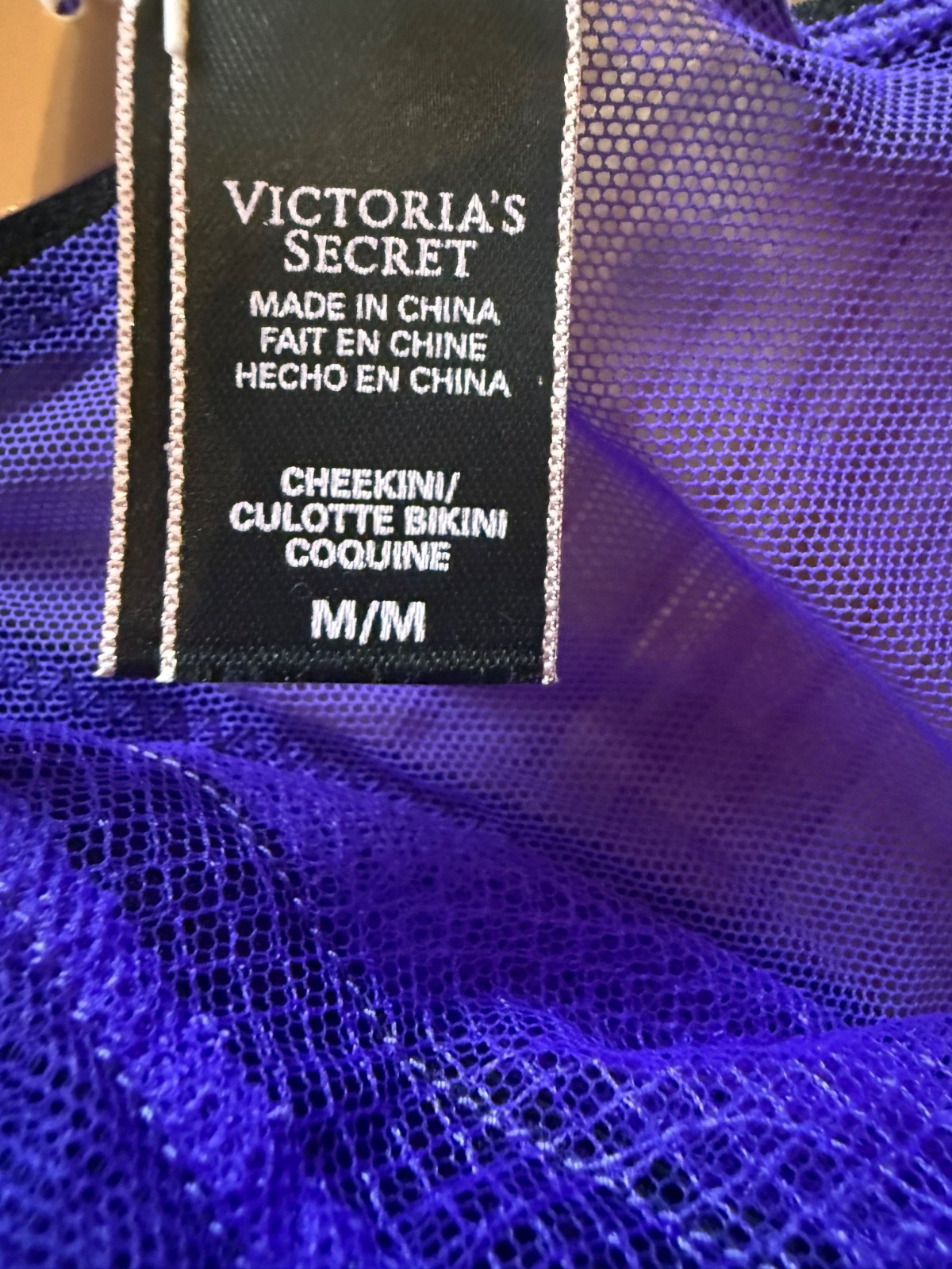 Victoria’s Secret NWT Purple Black Lace Fishnet Mesh Bondage Strap Panties Sz M