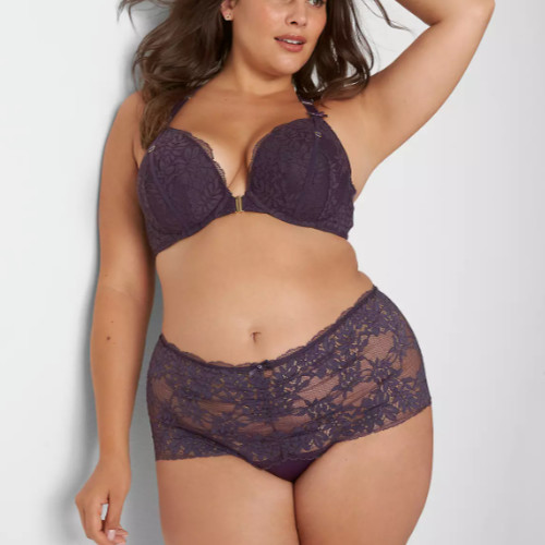 Lane Bryant Cacique Plus 22/24 Lace Thong Wide-Side Panty Sexy Lingerie Violet*
