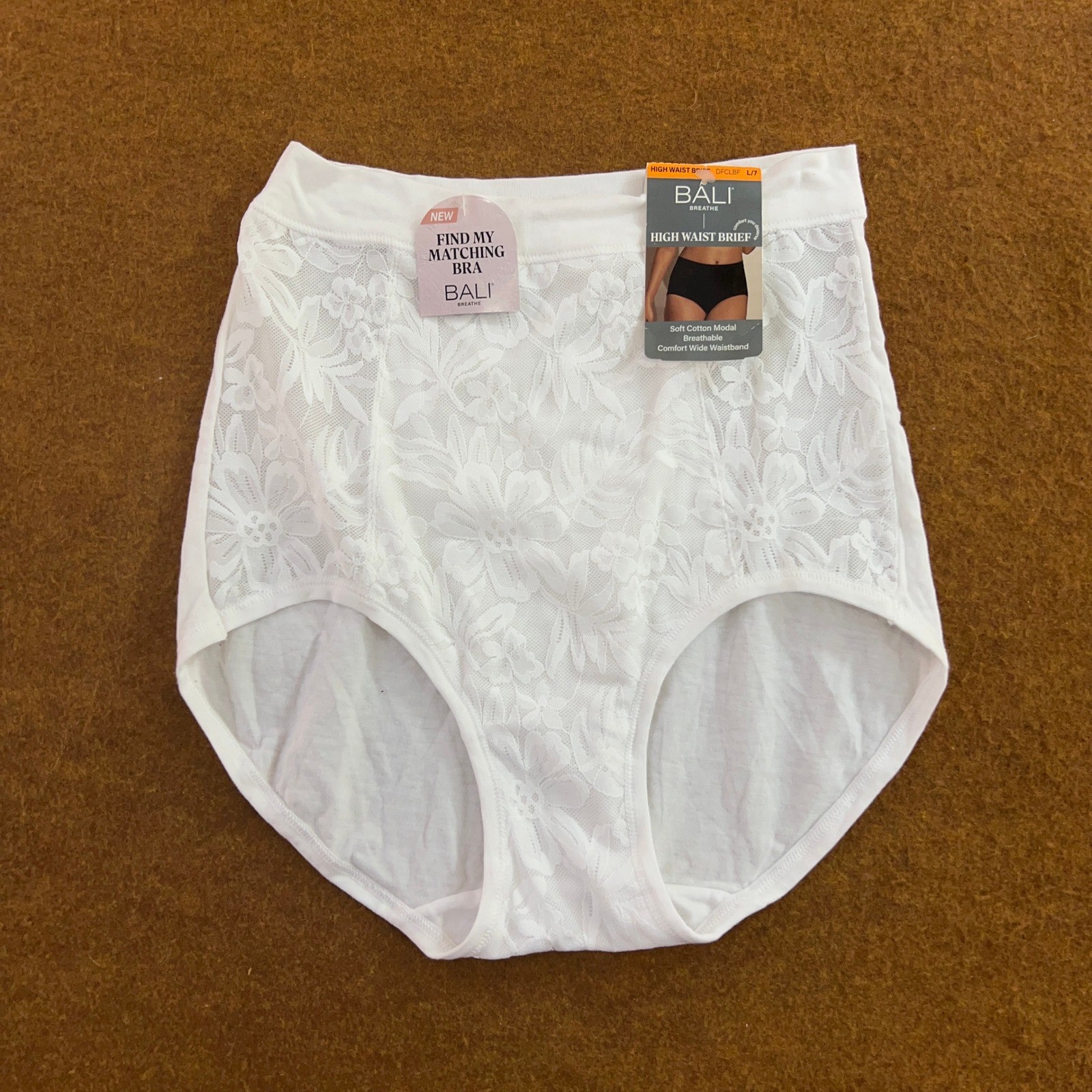 Bali Womens Large White Breathe Lace Front High Waist Brief DFCLBF Panty NWT