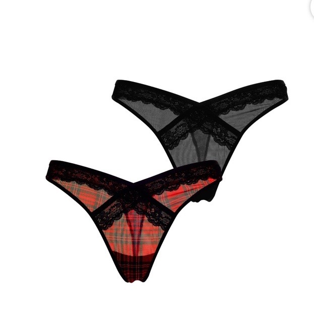 Parade Womens Silky Mesh Lace Thong 2-Pack Black/Red Size 2XL