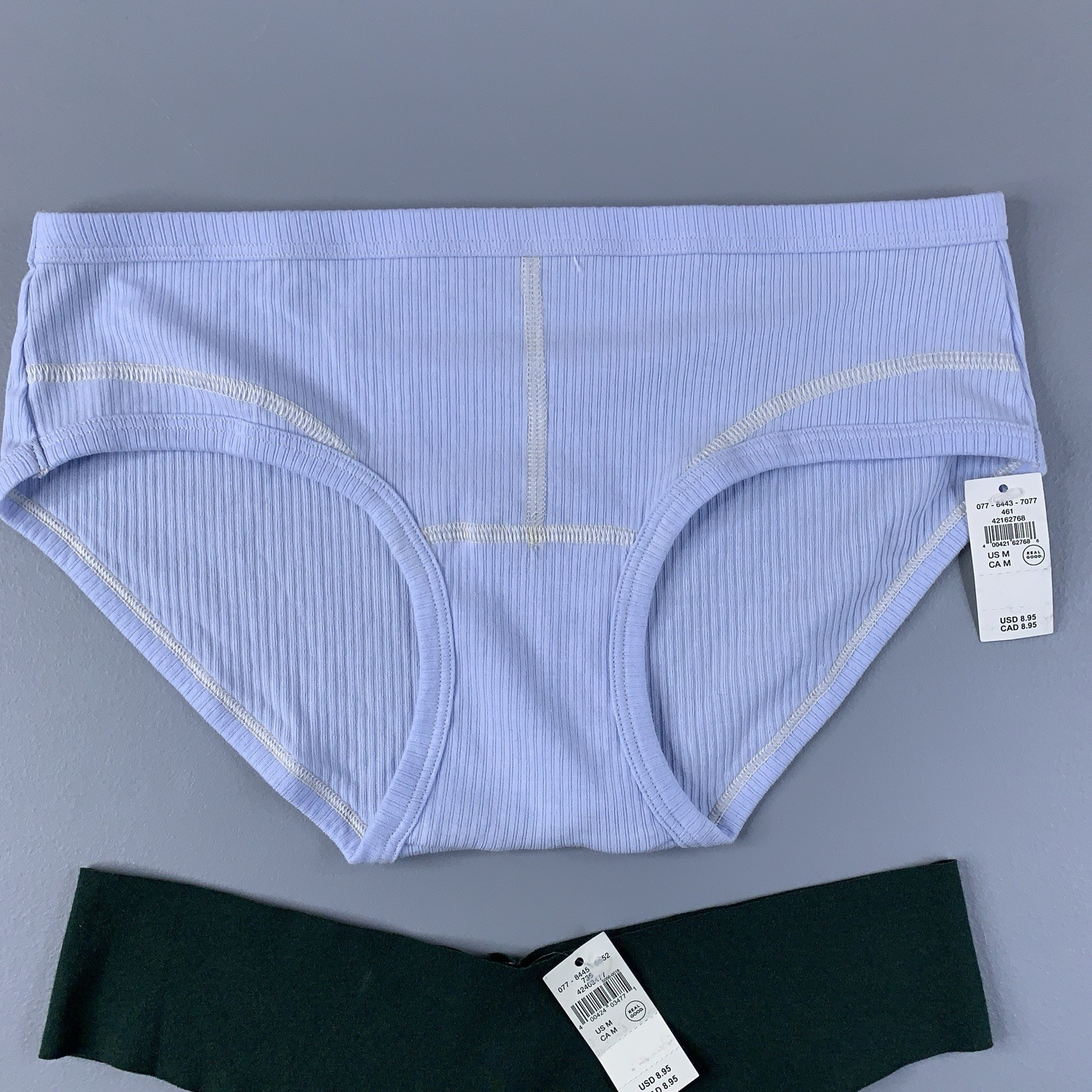 Aerie Womens Size Medium Blue Rib Knit Brief Dark Green Thong Panty 2 Pieces NWT