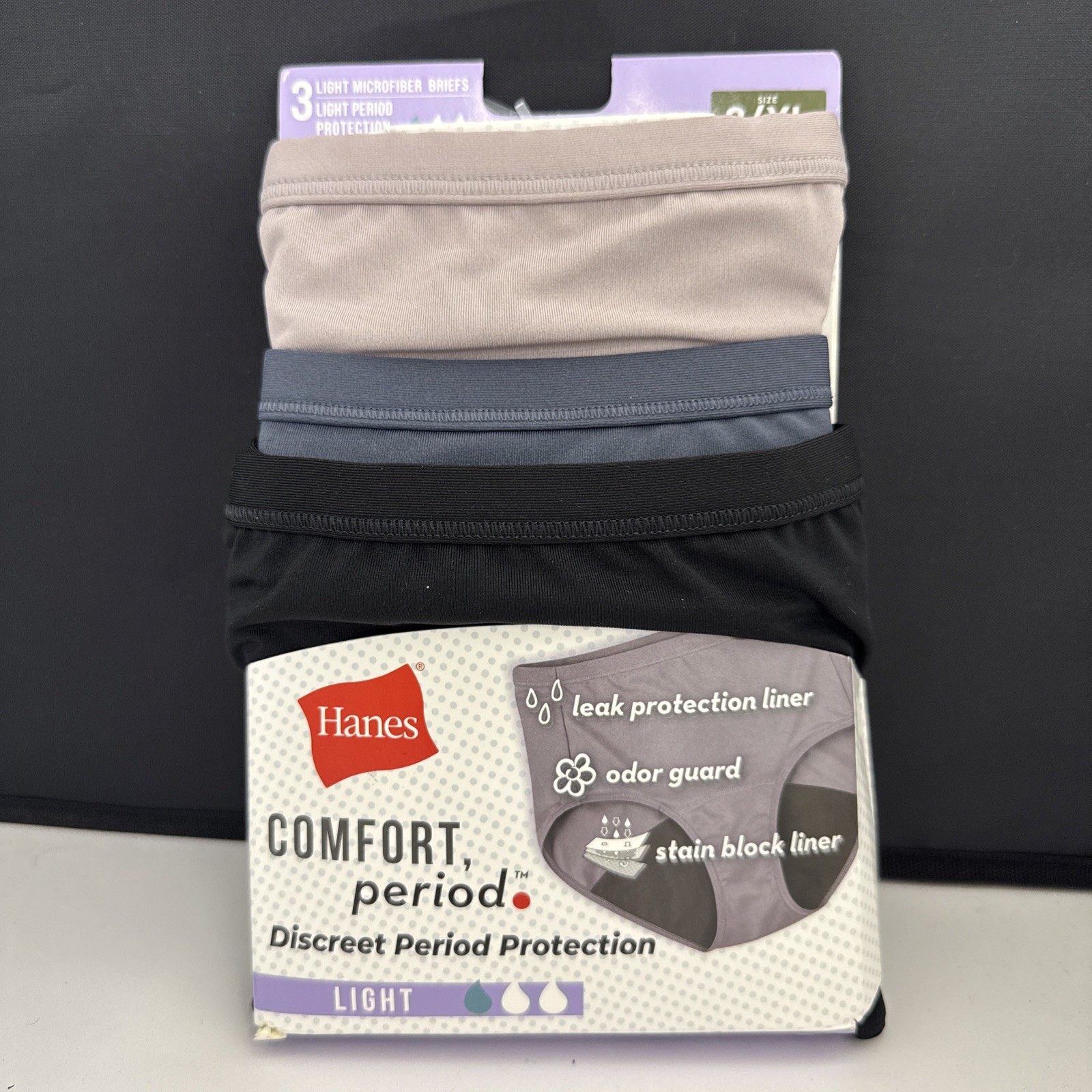 Hanes Women’s Comfort, Period Light Protection Briefs – Size 8 / XL – New