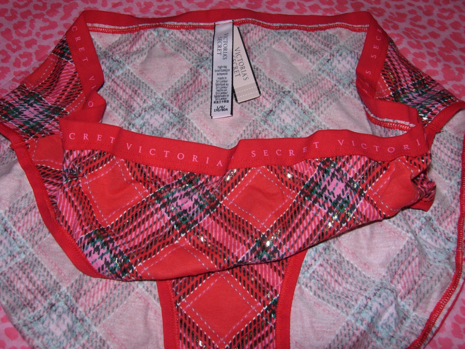 Victoria’s Secret Sexy Seamless High Leg Brief Stretch Christmas Plaid L NWT