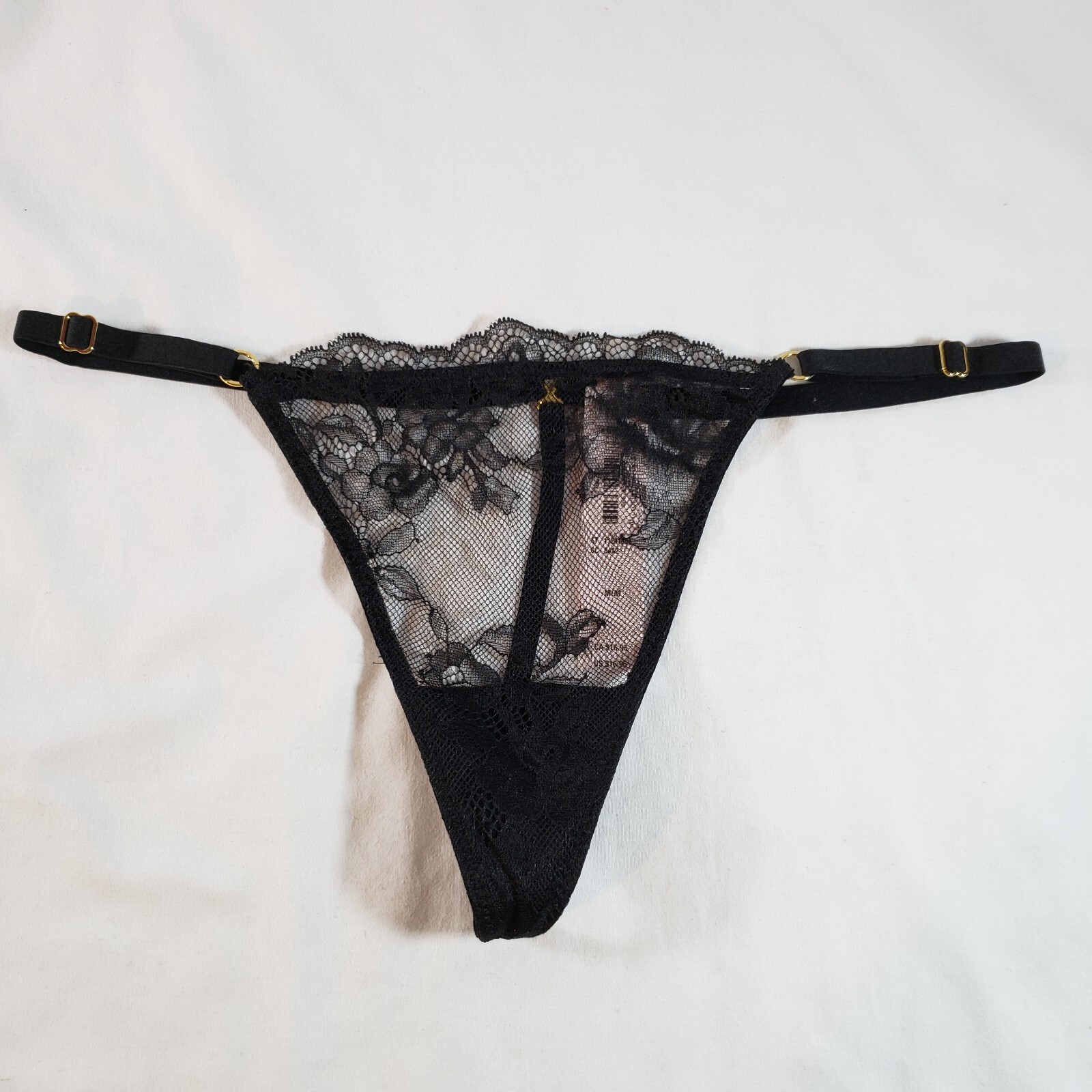 Victoria’s Secret Rose Lace Adjustable V-String Panty Medium Black Hardware