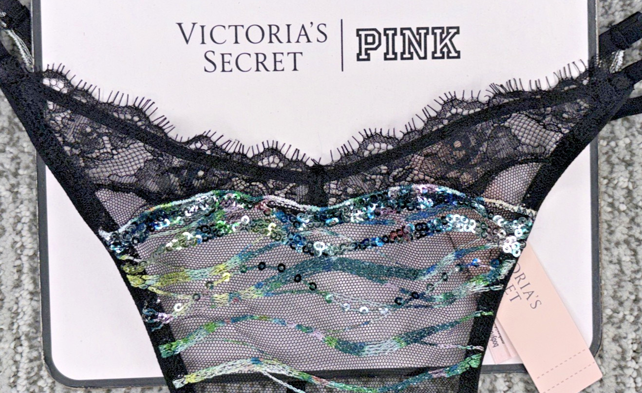 Victoria’s Secret Very Sexy NWT XL Black Siren Sequin Strappy V String Panty