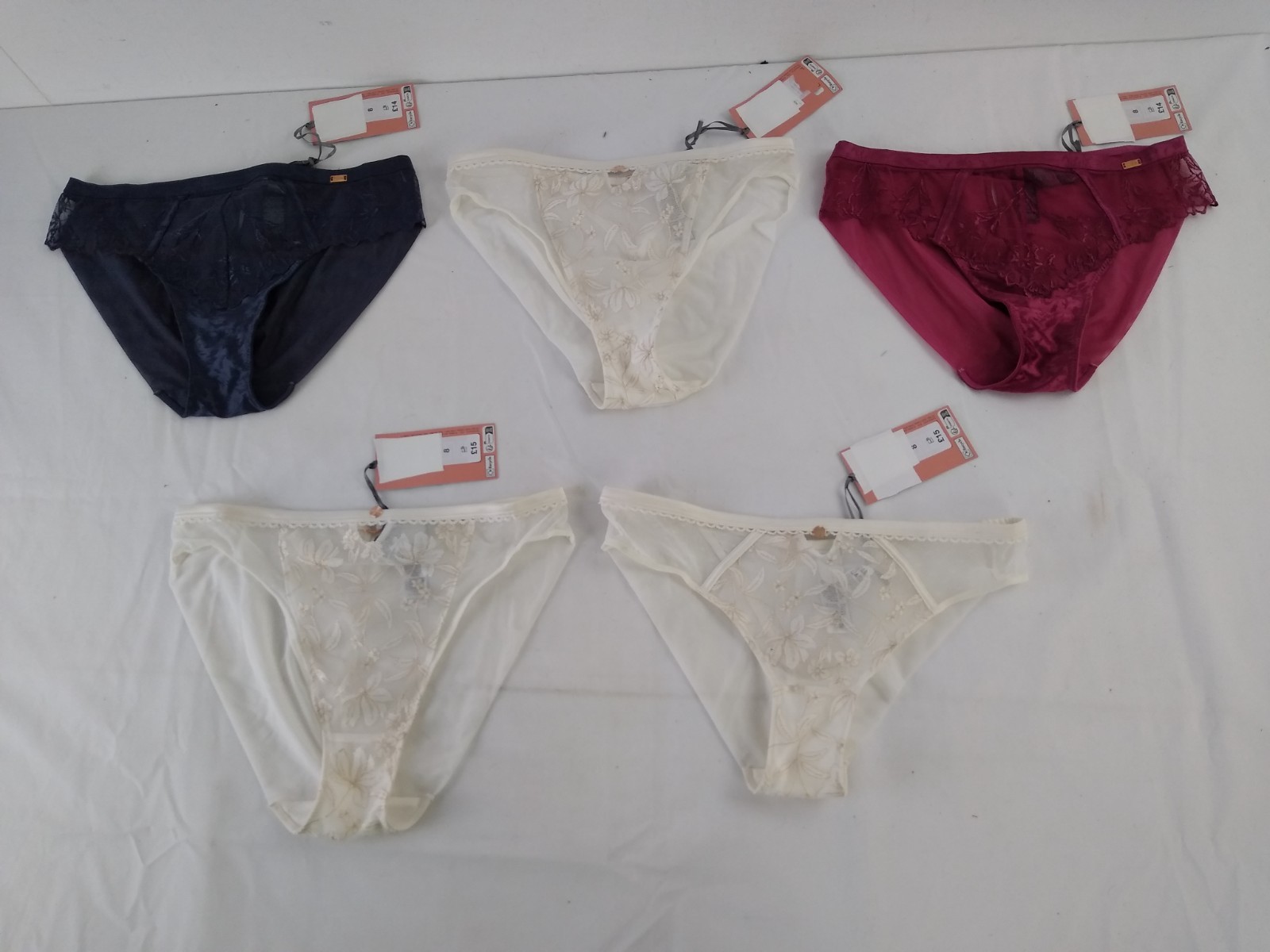 M&S Rosie Women’s 5pcs Bundle Underwear Size 8 Ivory Pink Blue Lace High Leg New
