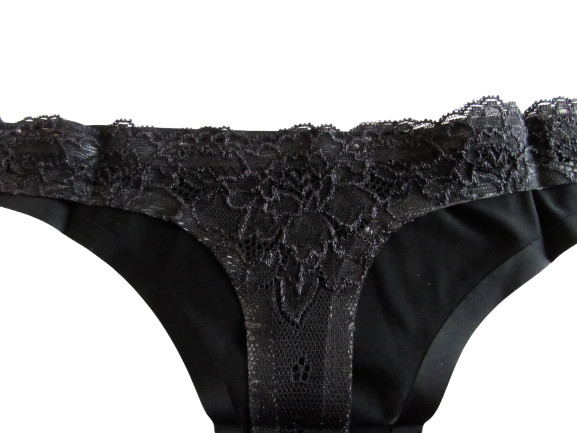 Free People Size S Black Lace Trim Smooth Thong Underwear