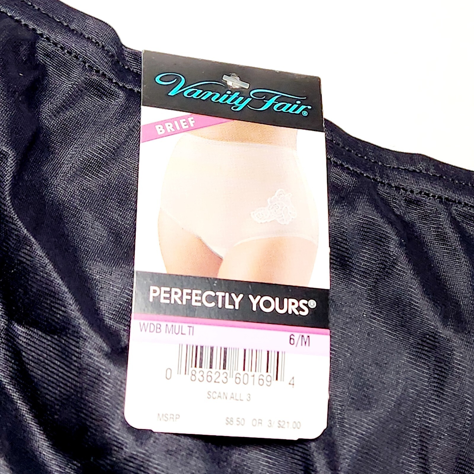Vanity Fair 13081 Nylon Brief Panties Flower Appliqué Womens 6 M Black NWT New