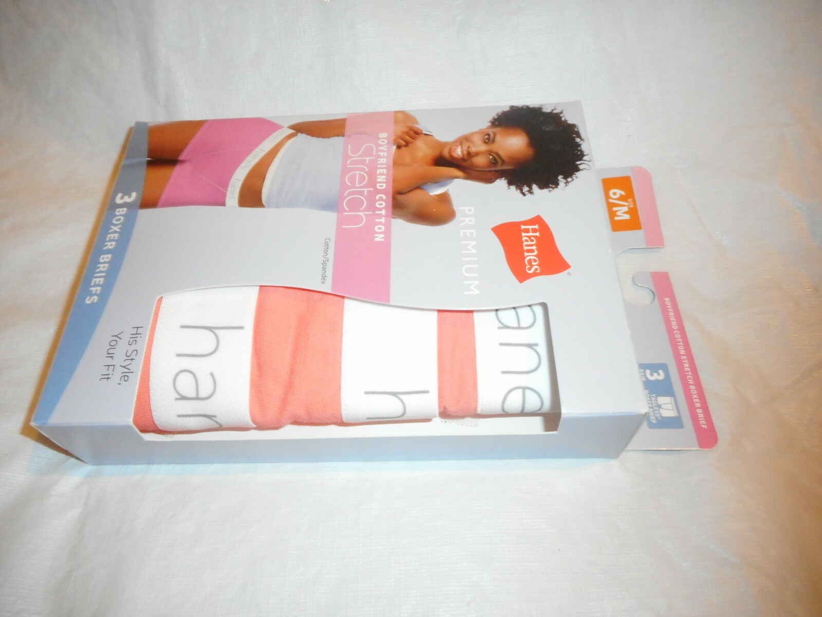 N/W/B 3 PK Hanes Women Orange/White/Gray Premiun Boxer Panty SIZE 6M