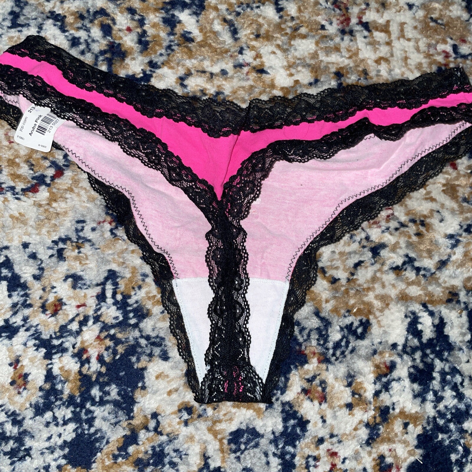 NWT Flirtitude Pink With Black Trim And LaceThong Medium